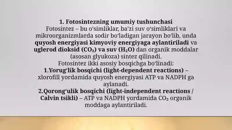 Fotosintezning qorong'ulik bosqichi 2