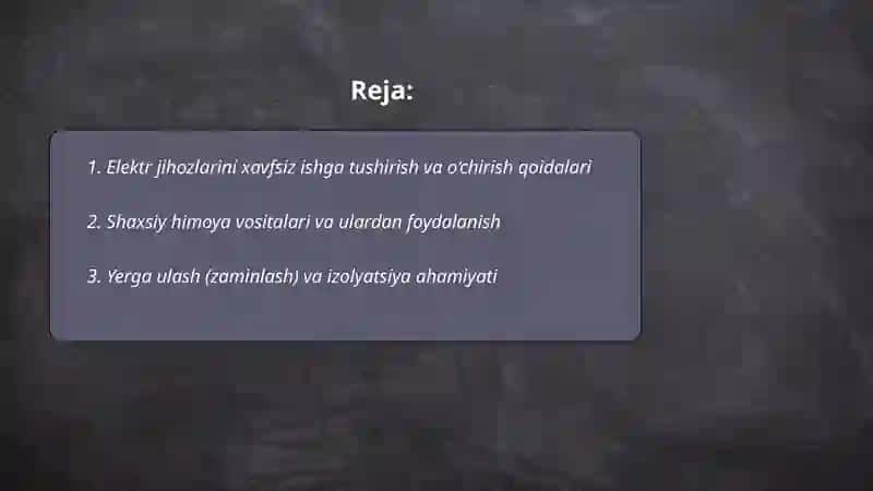 Elektr jihozlarini ishlatishda texnik xavfsizlik qoidalariga rioya qilish 2