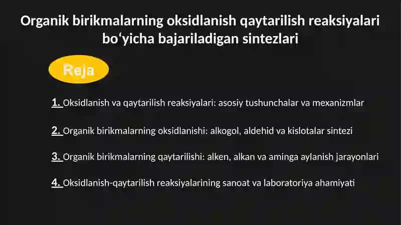 Organikkimyo fanidan Mustaqil ishi 2