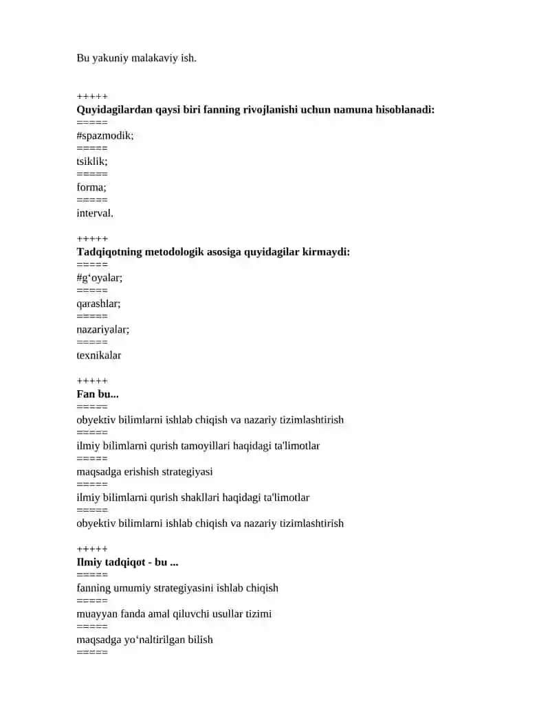 Tadqiqot usullari va koʻnikmalar test savollari 2