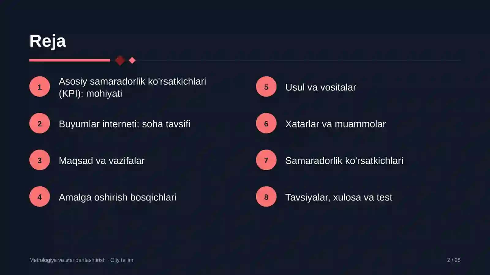 METROLOGIYA VA STANDARTLASHTIRISH 2