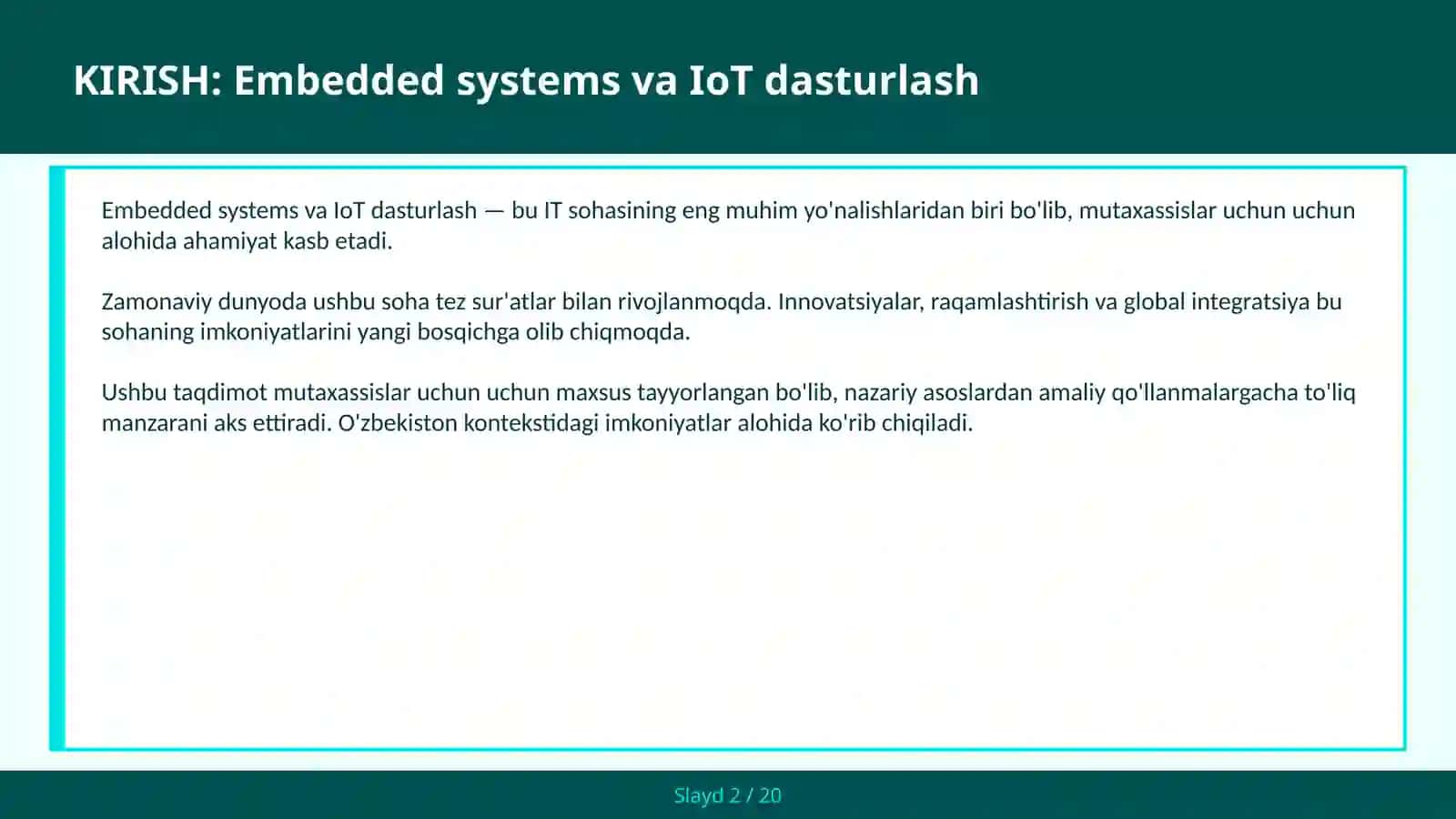 EMBEDDED SYSTEMS VA IOT DASTURLASH 2
