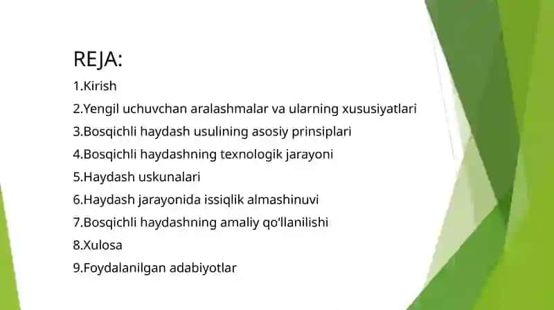Yengil uchuvchan aralashmalarni bosqichli haydash. 2
