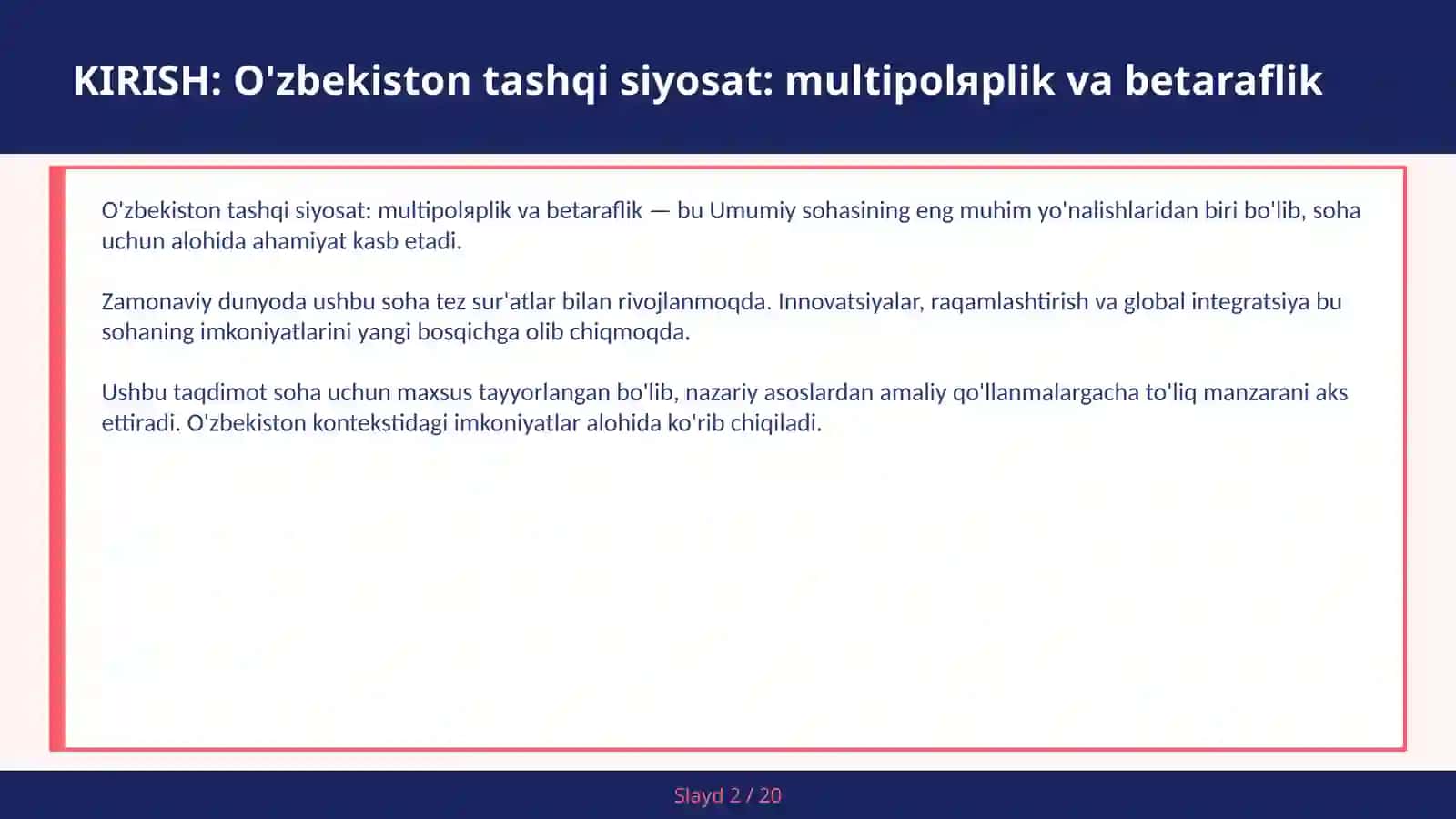 O'zbekiston tashqi siyosat: multipolяrlik va betaraflik 2