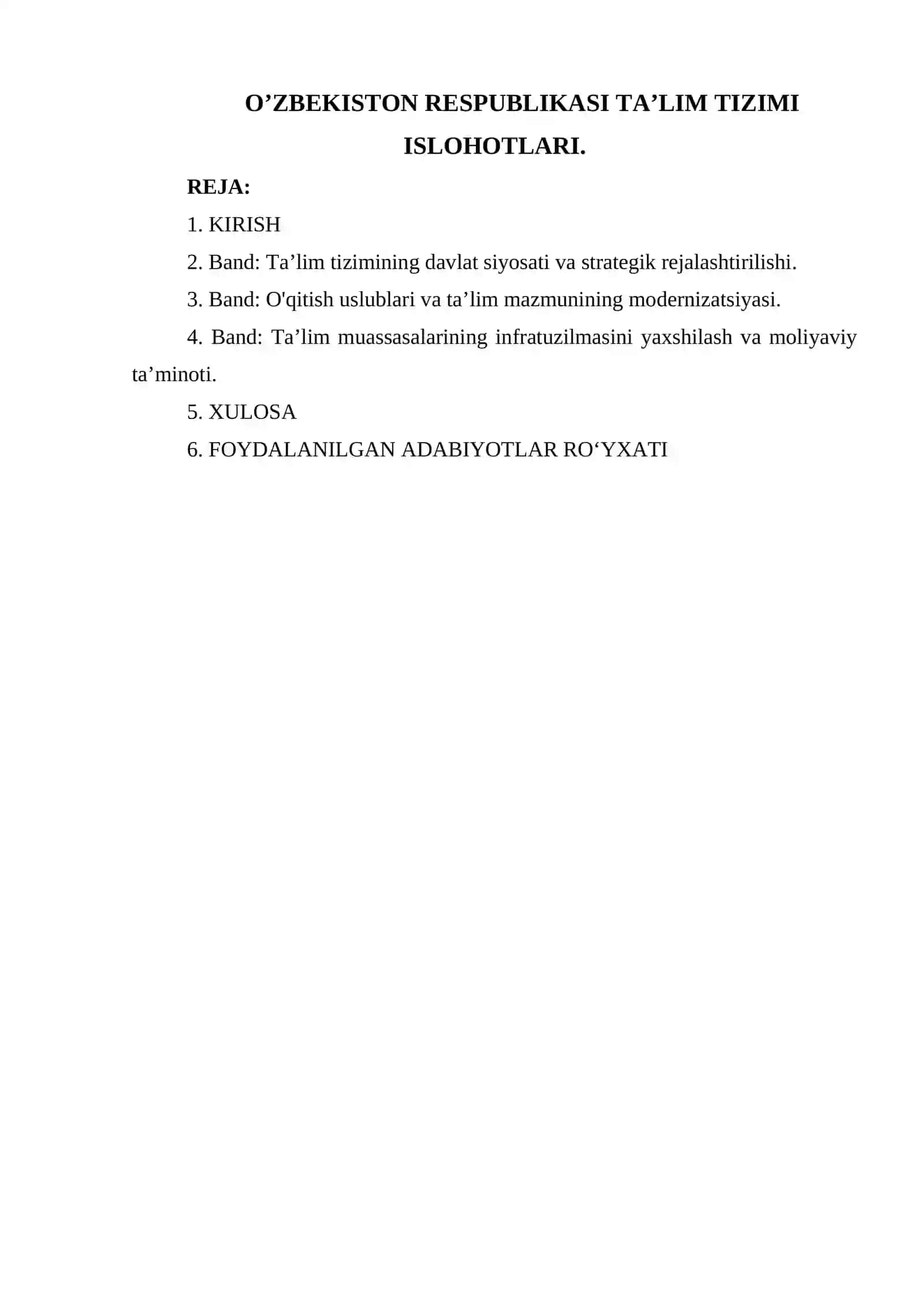 O’ZBEKISTON RESPUBLIKASI TA’LIM TIZIMI ISLOHOTLARI 2