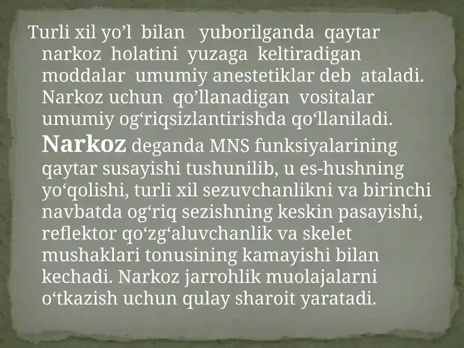 Narkoz vositalari.AnestetiklarfarmakologiyasiUxlatuvchi vositalar 2