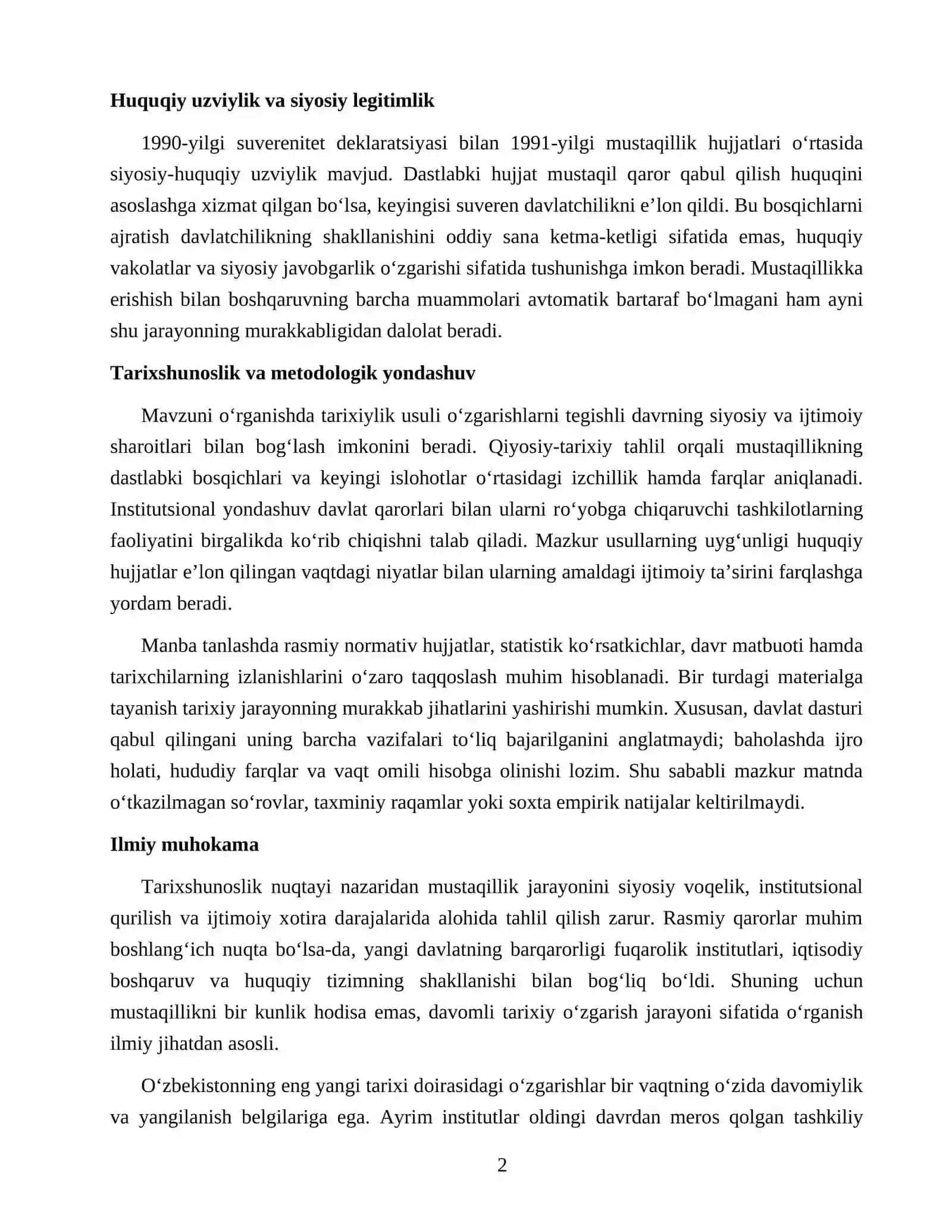 O‘ZBEKISTON DAVLAT MUSTAQILLIGINING E’LON QILINISHI VA TARIXIY AHAMIYATI 2