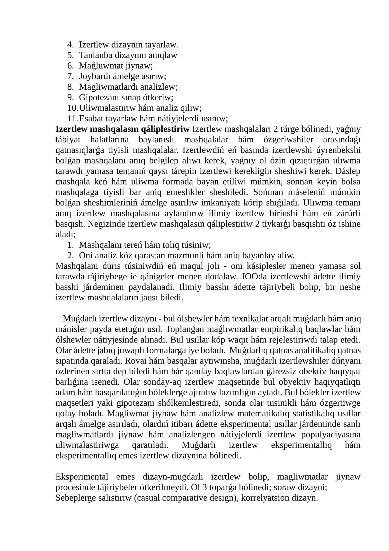 Izertlewde mashqalanıń qoyılıwı hám izertlew strategiyalarınıń tańlanıwı 2