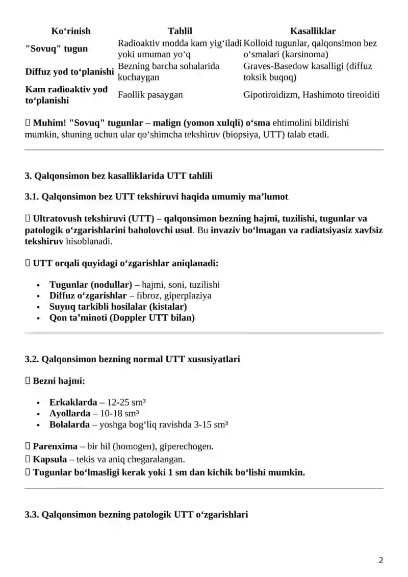 Qalqonsimon bez kasalliklarida skannogramma va UTT (Ultratovush tekshiruvi) tahlili 2