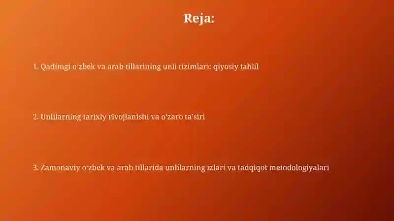 Qadimgi oʻzbek va arab tillarining unli tizimlari: qiyosiy tahlil 2