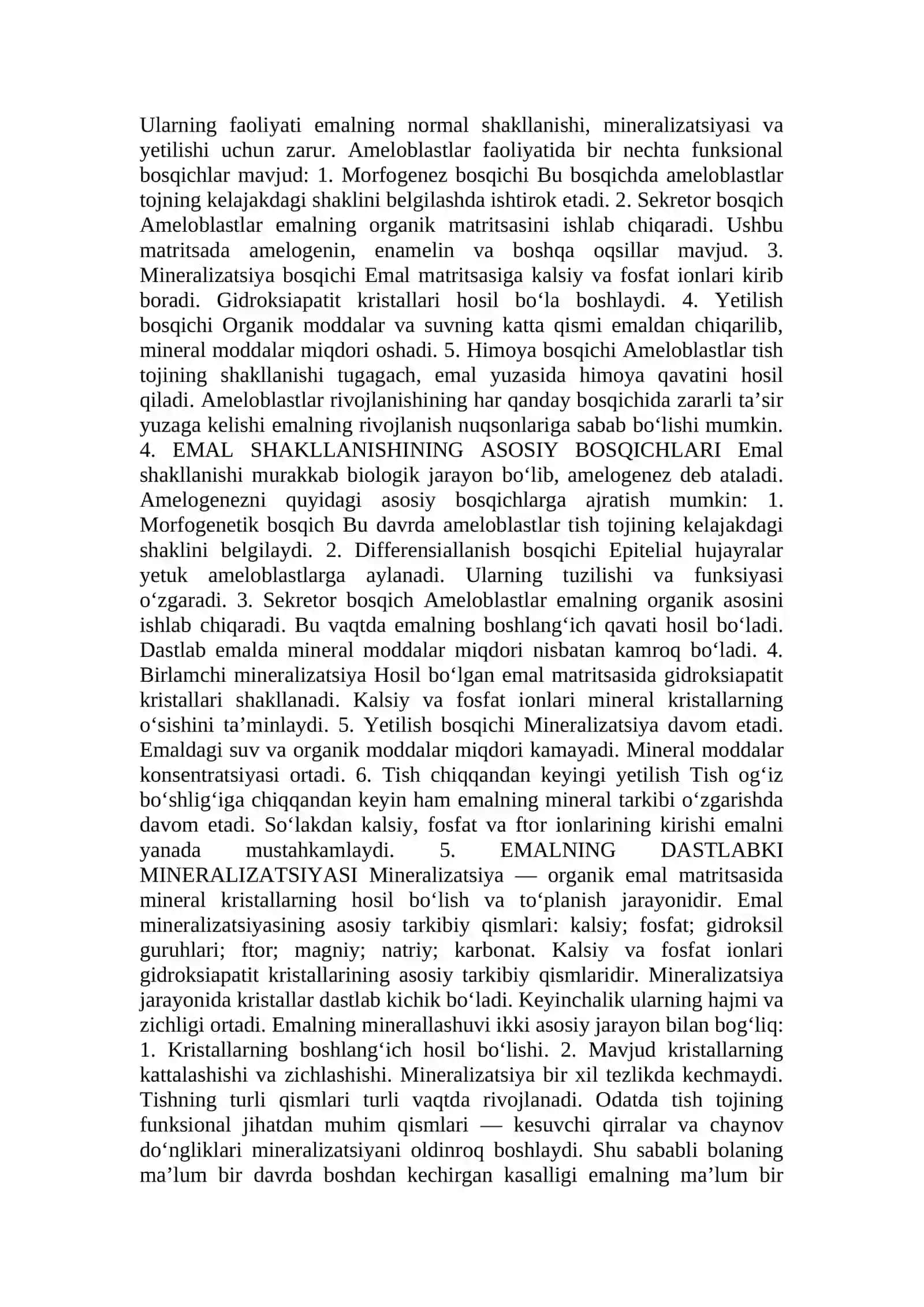 Tish emalida kechadigan minerallashuv jarayoni va uning buzilish sabablari 2