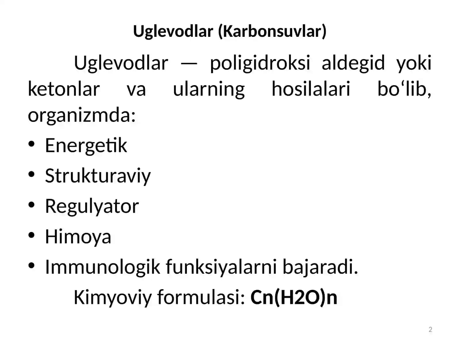 Karbonsuvlar va oziq-ovqat mahsulotlari kimyosi 2