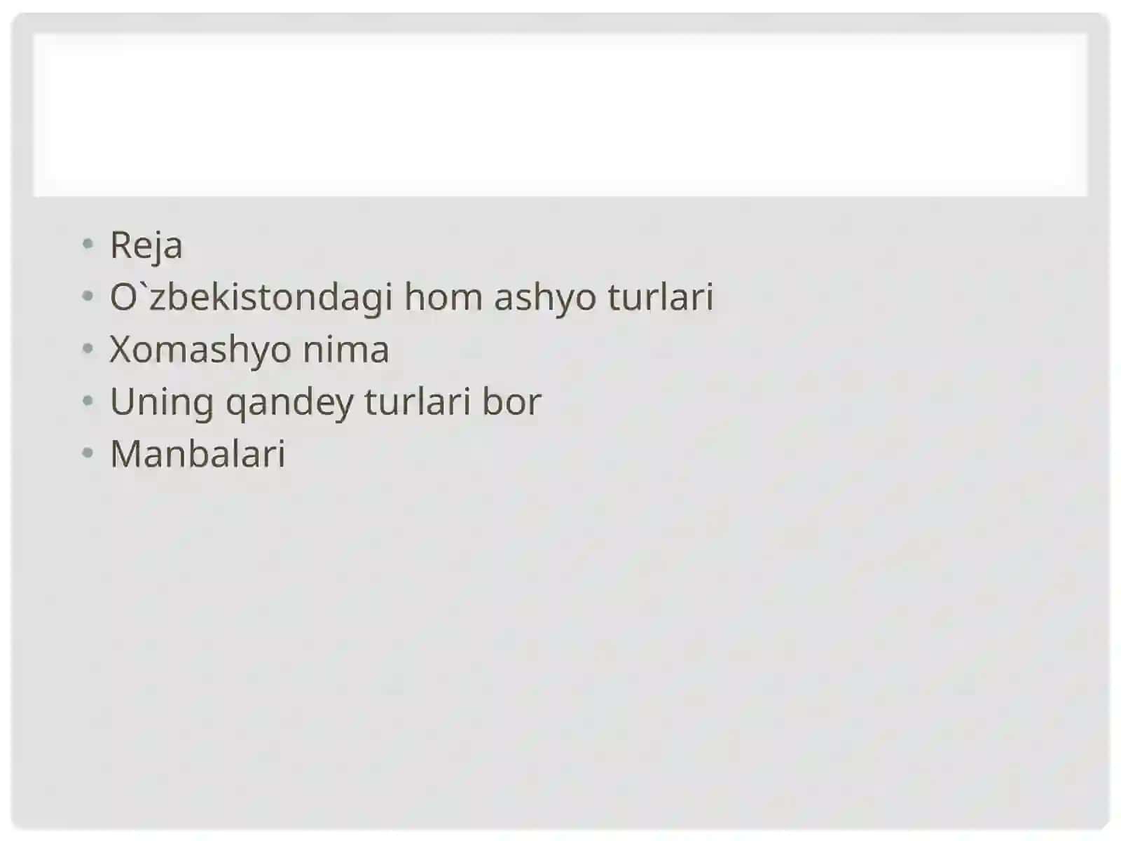 O`zbekistonda  kimyoviy xomashyo xillarining manbalari 2