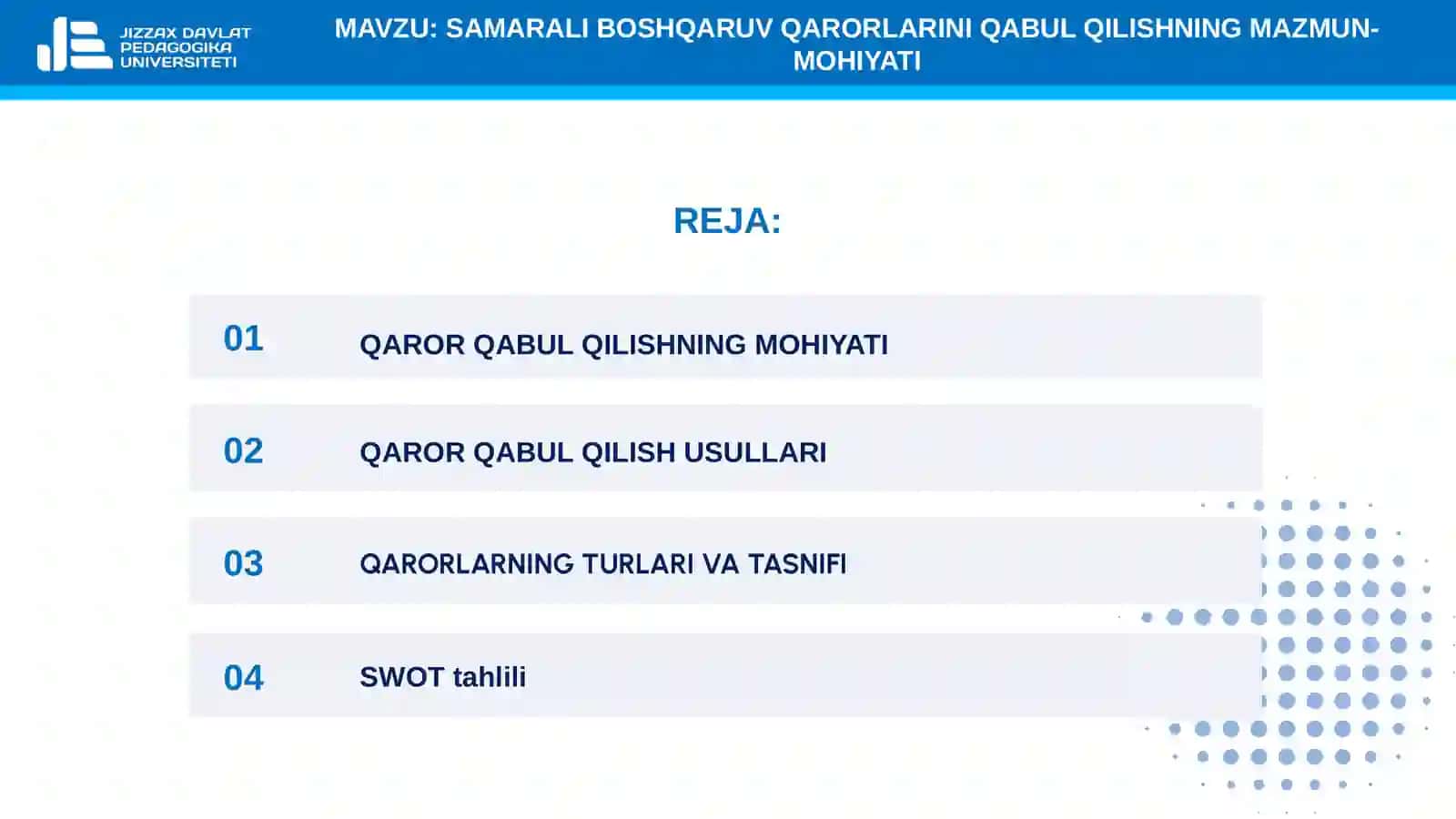 2-mavzu. Samarali boshqaruv qarorlarini qabul qilishning mazmun-mohiyati 2