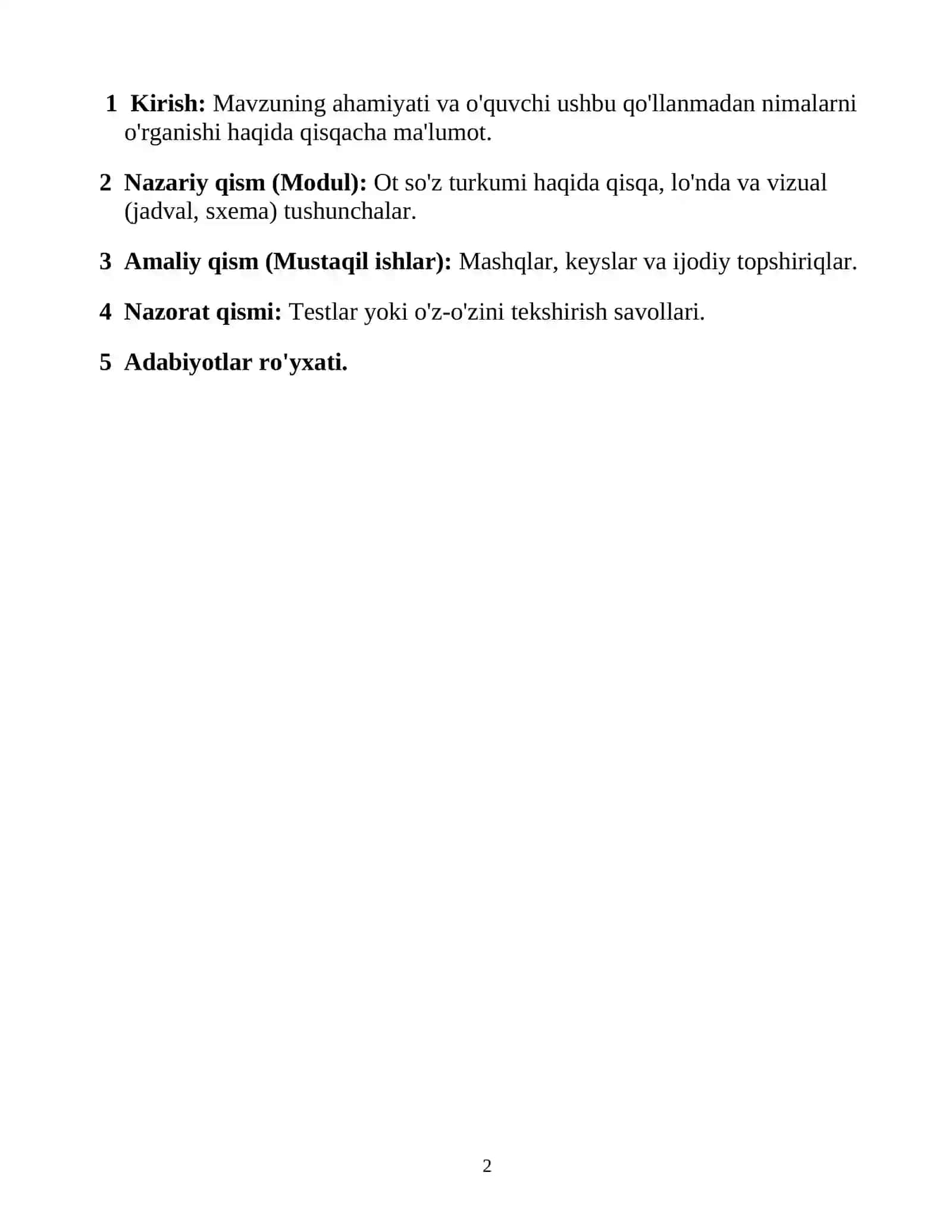 Ot So'z Turkumini Qo'llaniladigan Mustaqil Ishlarni Ishlab Chiqish 2
