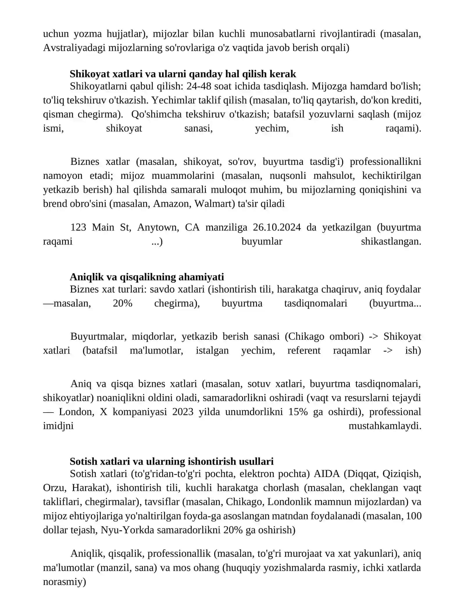 Biznes xatlar va ularning turli turlari 2
