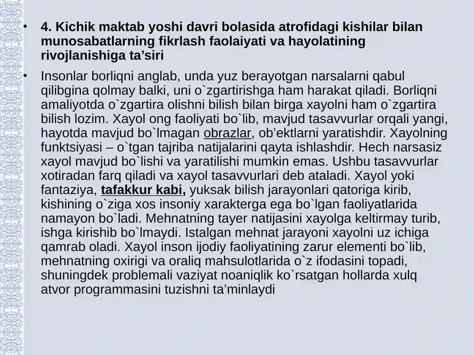 Kichik maktab yoshi davrida tafakkur va xayol 2
