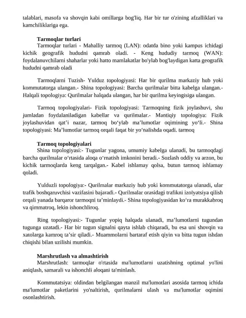 Tarmoqlarni Tuzish Va Tarmoq Topologiyalari 2