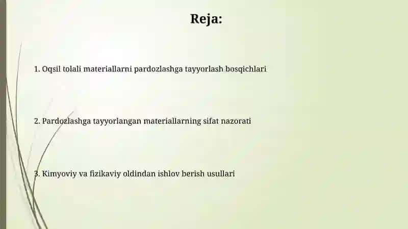 Oqsil tolali materiallarni pardozlashga tayyorlash 2