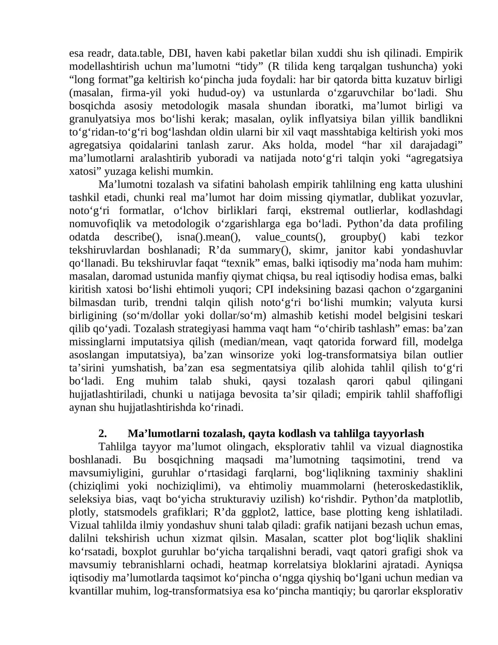 Empirik tahlil: Python (yoki R) dasturida ma’lumotlarni modellashtirish 2