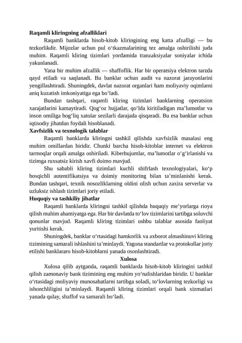 Raqamli banklarda hisob-kitob kliringini tashkil qilish 2