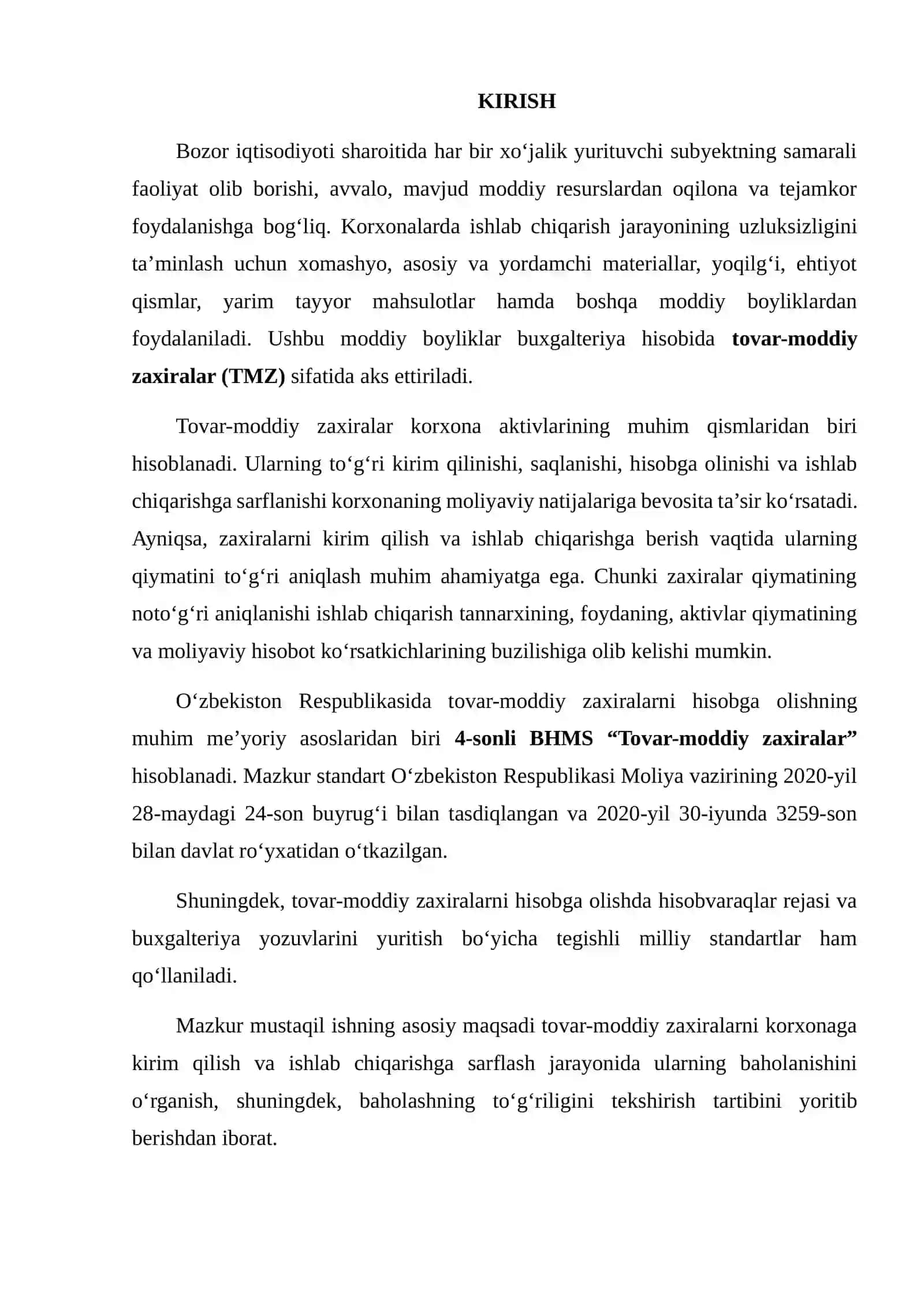 Tovar-moddiy zaxiralar kirim qilish va ishlab chiqarishga sarflash vaqtida baholashning to‘g‘riligini tekshirish 2