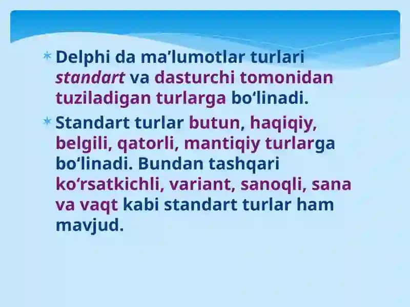 Delphi da ma’lumotlar turlari 2