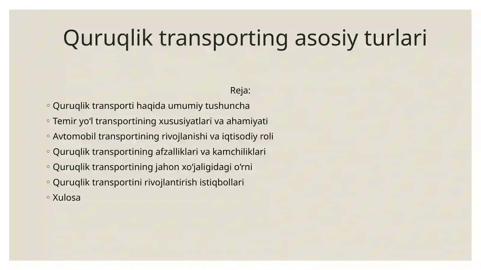 Quruqlik transporting asosiy turlari 2