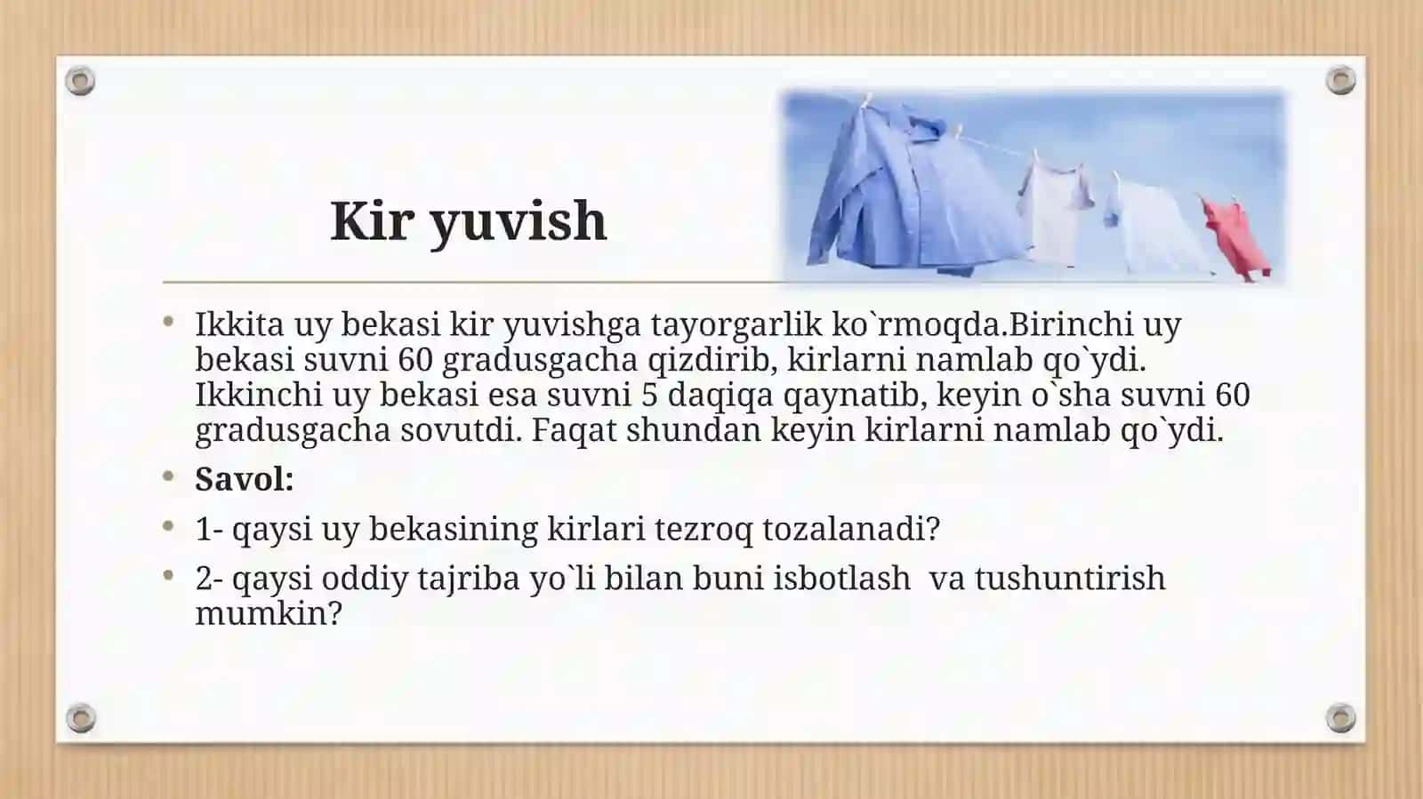 PISA mashgulotlari«Kir yuvish» 2