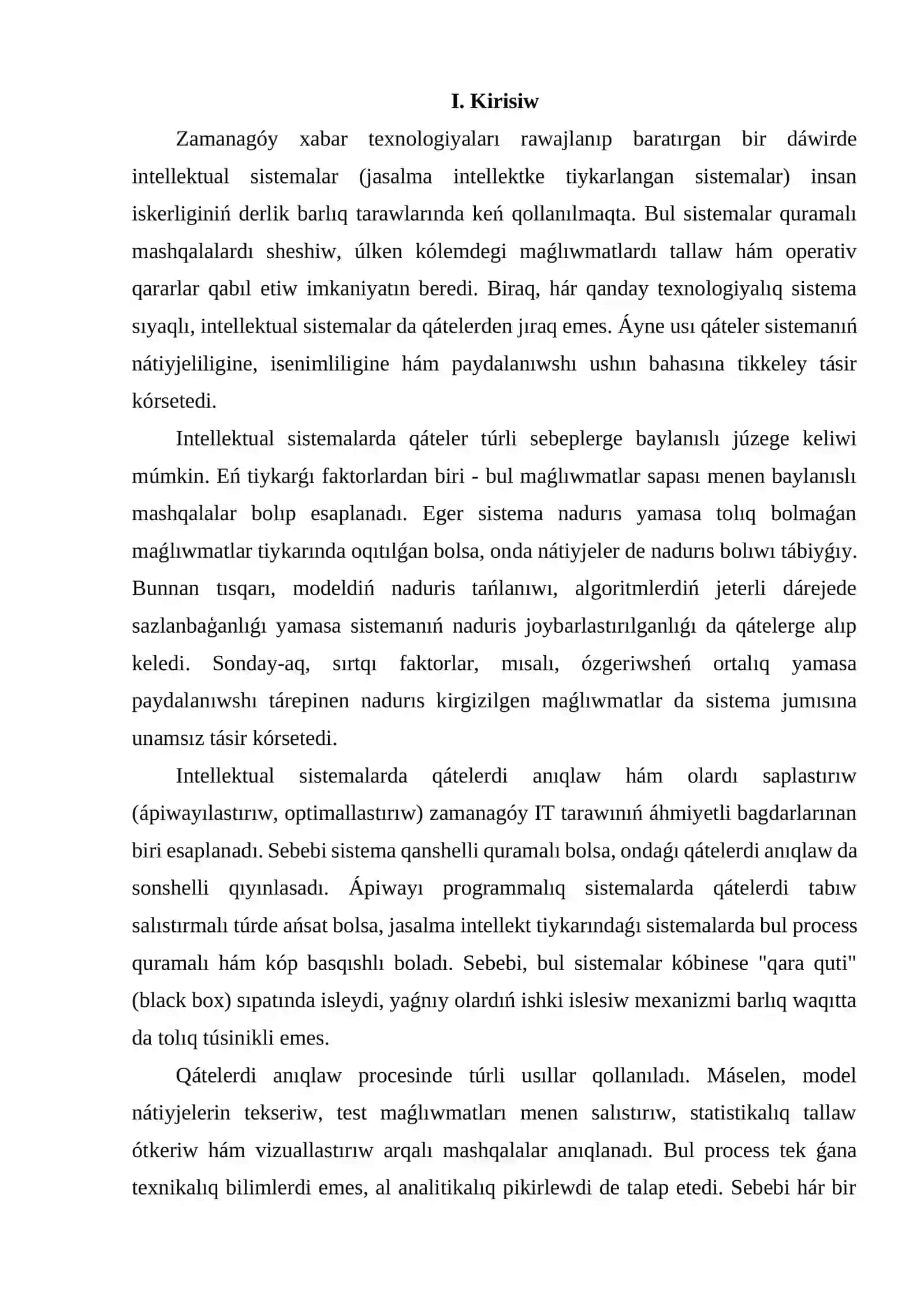 Intellektual sistemalarda qáteler túsinigi hám olardıń kelip shıǵıw sebepleri 2