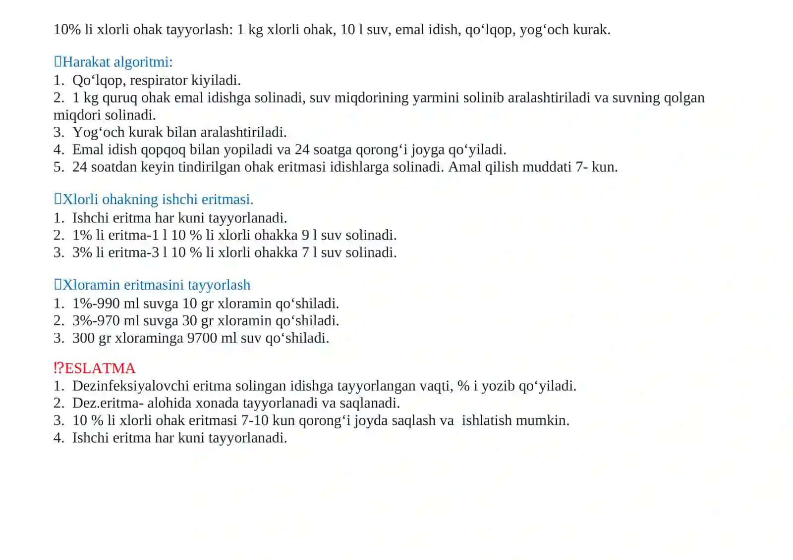 Xlorli ohak tayyorlash 2