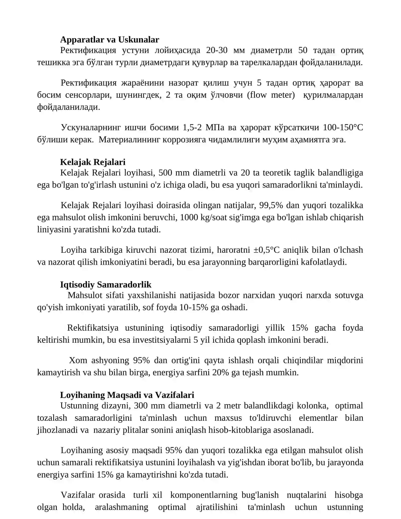 Rektifikatsion kolonna qurilma loyihasi 2