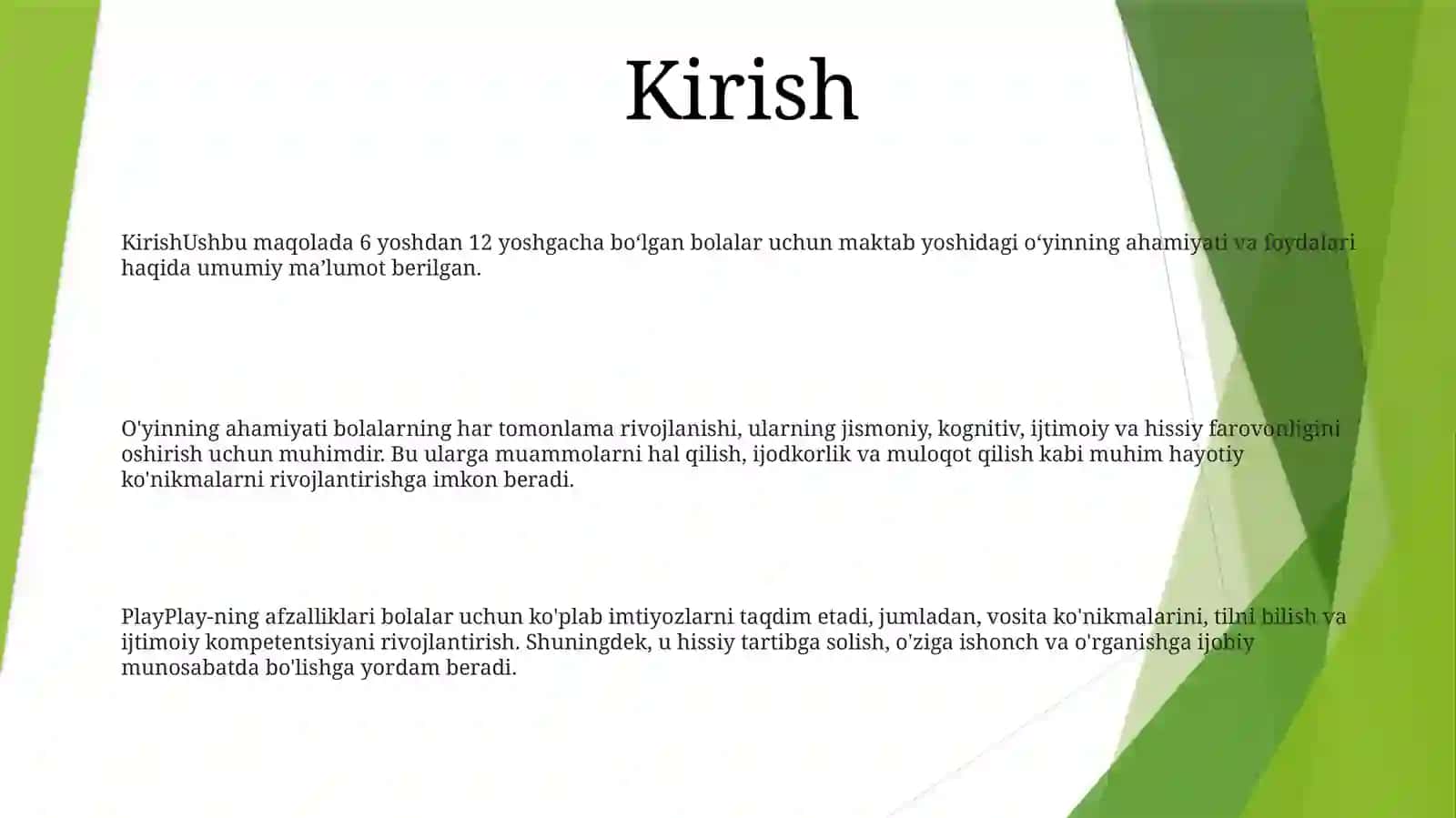 Maktabgacha Yoshdagi Bolalarning O'Yin Faoliyati 2
