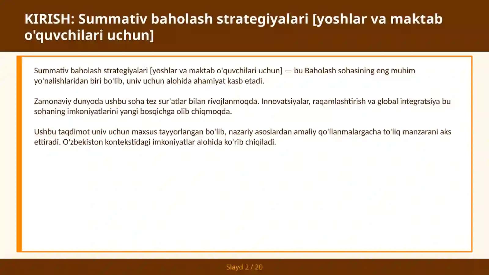 Summativ baholash strategiyalari [YOSHLAR VA MAKTAB O'QUVCHILARI UCHUN] 2