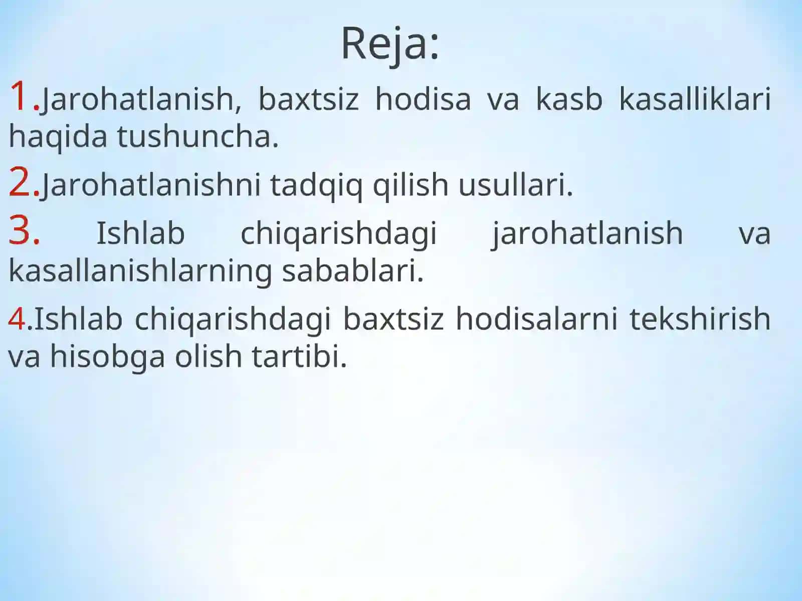 Ishlab chiqarishda sodir bo’ladigan baxtsiz xodisalar va kasb kasalliklari 2