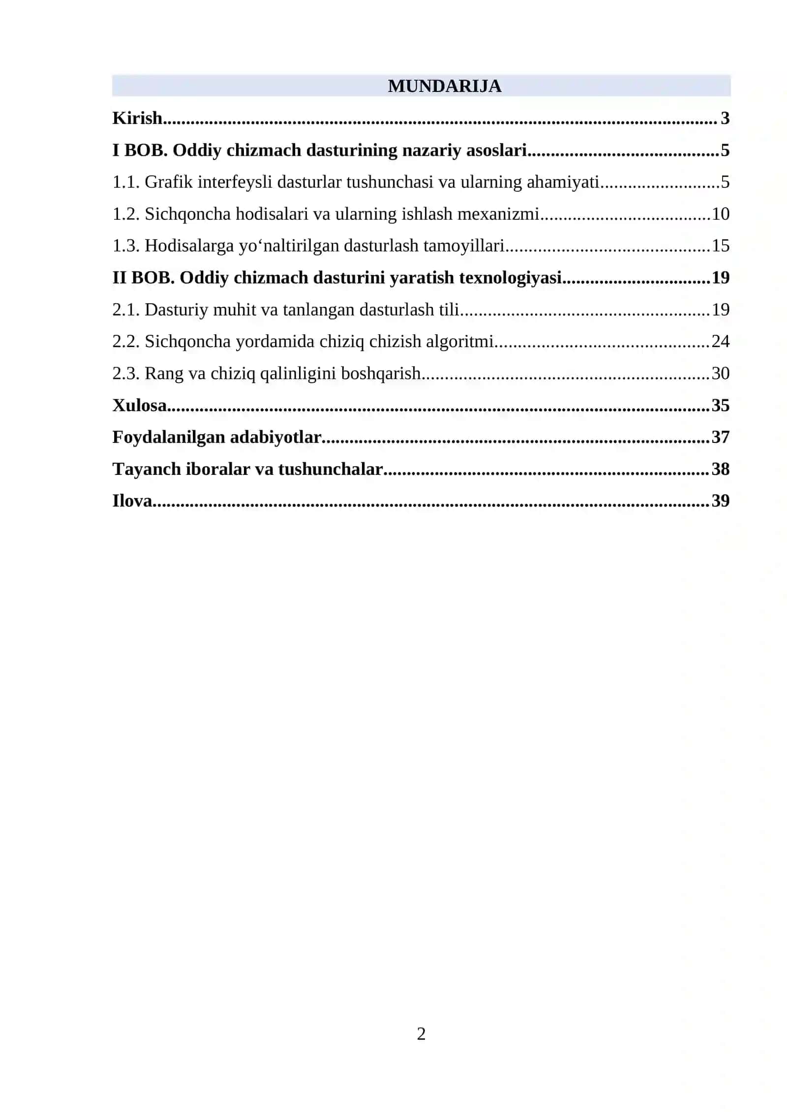 Oddiy chizmach dasturining nazariy asoslari va yaratish texnologiyasi 2