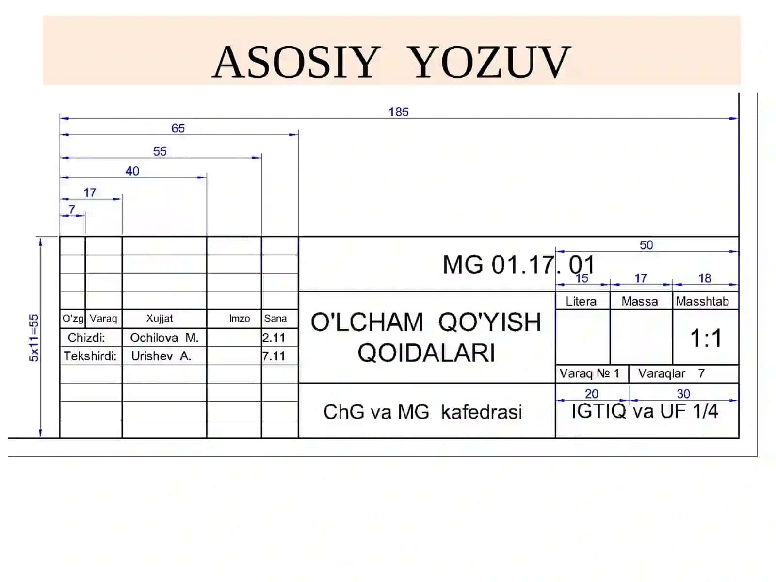 Chizish jarayoni va o'lcham qo'yish qoidalari 2