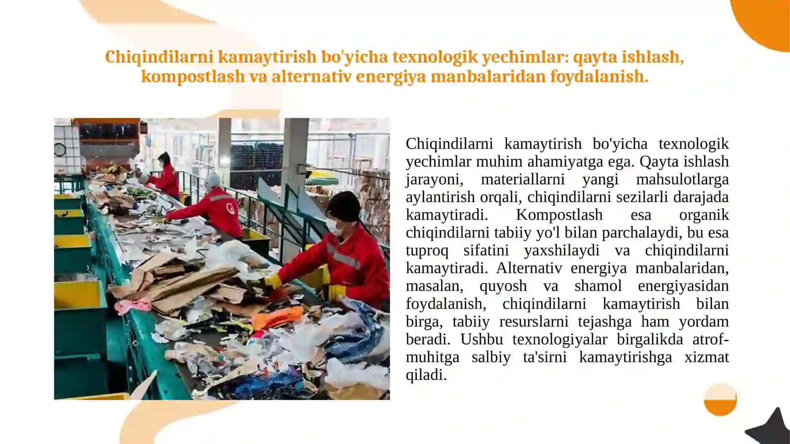 Atmosfera havosiga tushayotgan chiqindilarni kamaytirish uchun qo’llaniladigan texnik va tashkiliy chora tadbirlar. 2