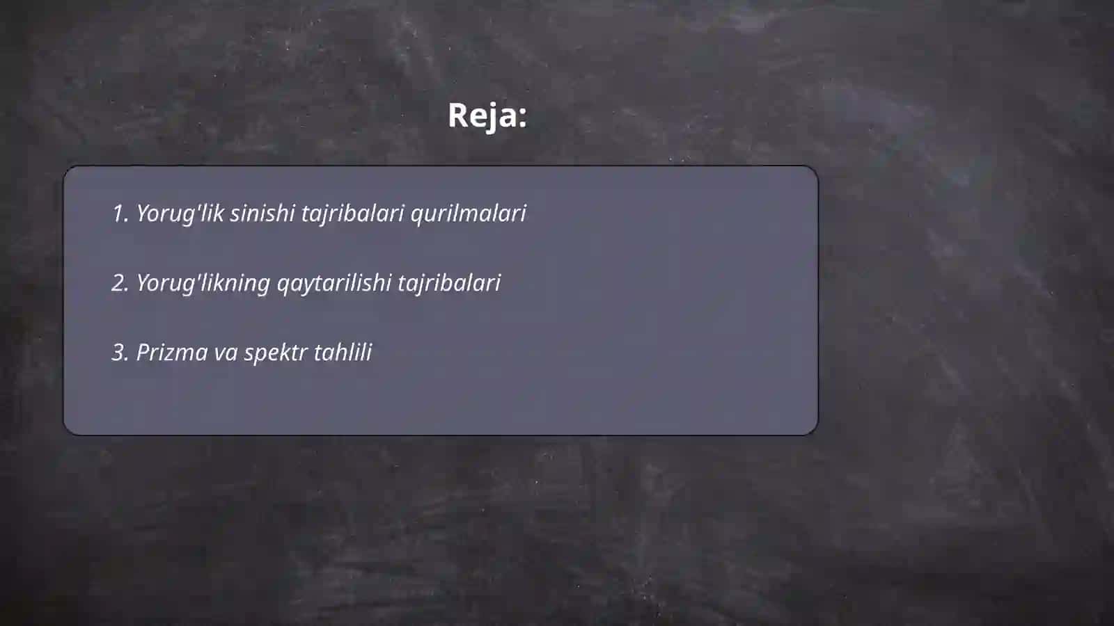 Yorug'lik sinishi tajribalari qurilmalari 2