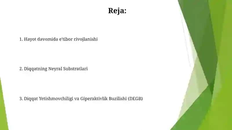 Diqqatning rivojlanishi va buzilishi 2