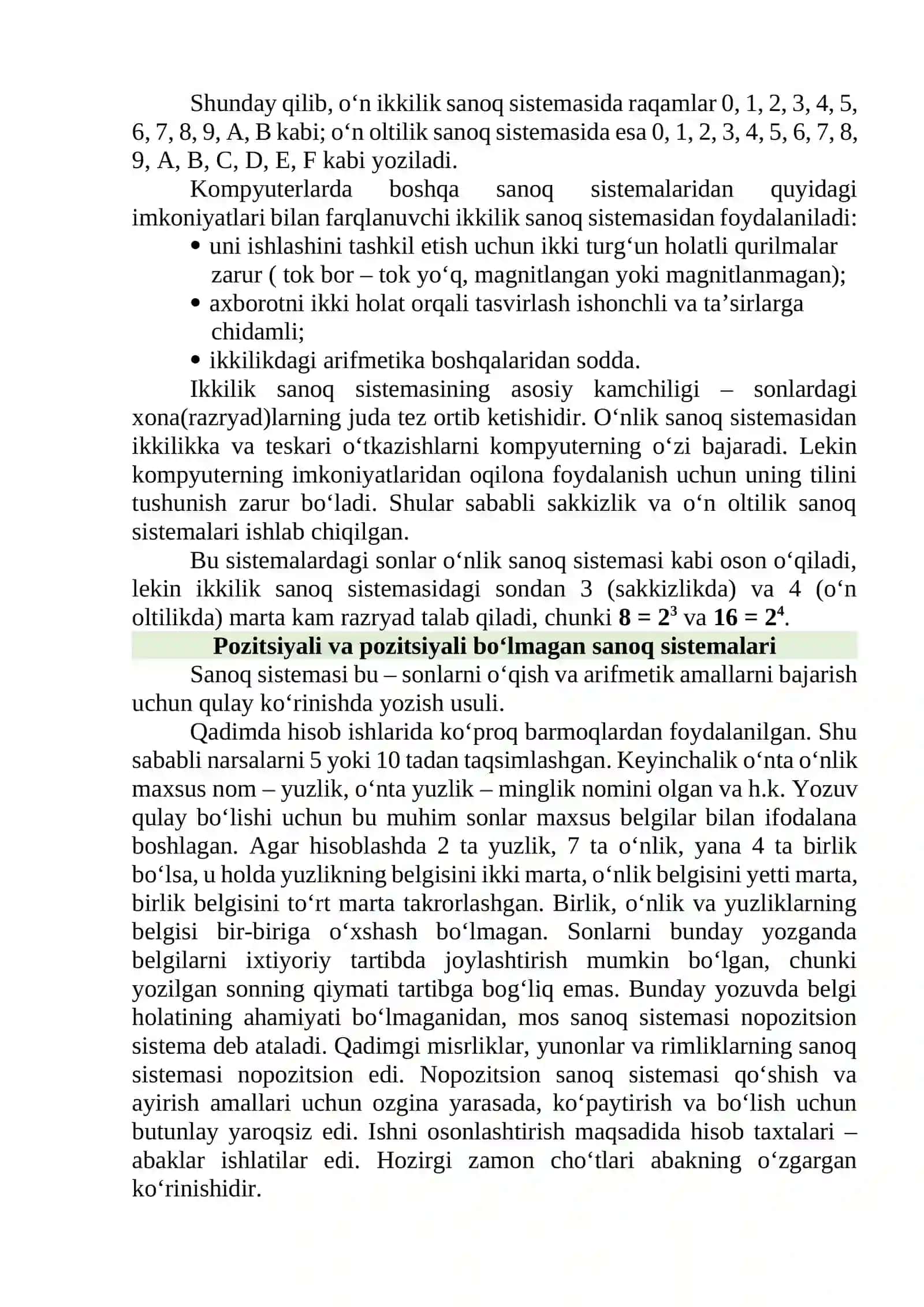 SANOQ SISTEMALARI, POZITSION VA NOPOZITSION SANOQ SISTEMALARI 2