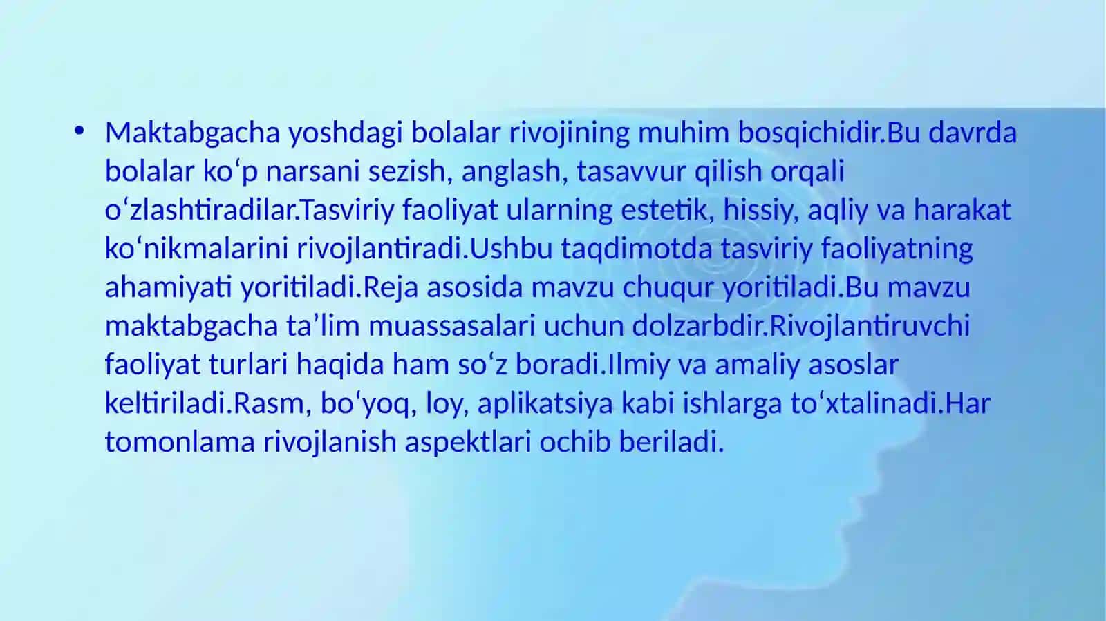Maktabgacha yoshdagi bolalar nihartomonlari vojlantirish datasviriy faoliyat turi 2