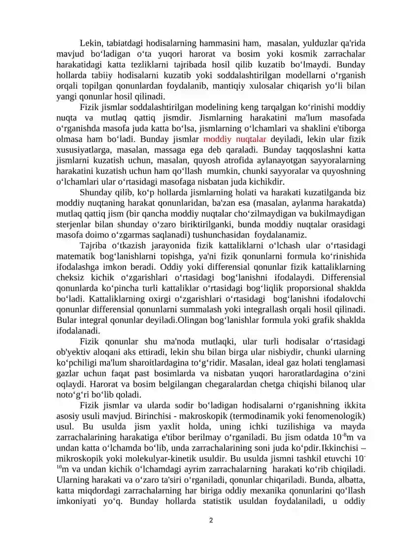 Fizika fanining asosiy tamoyillari 2