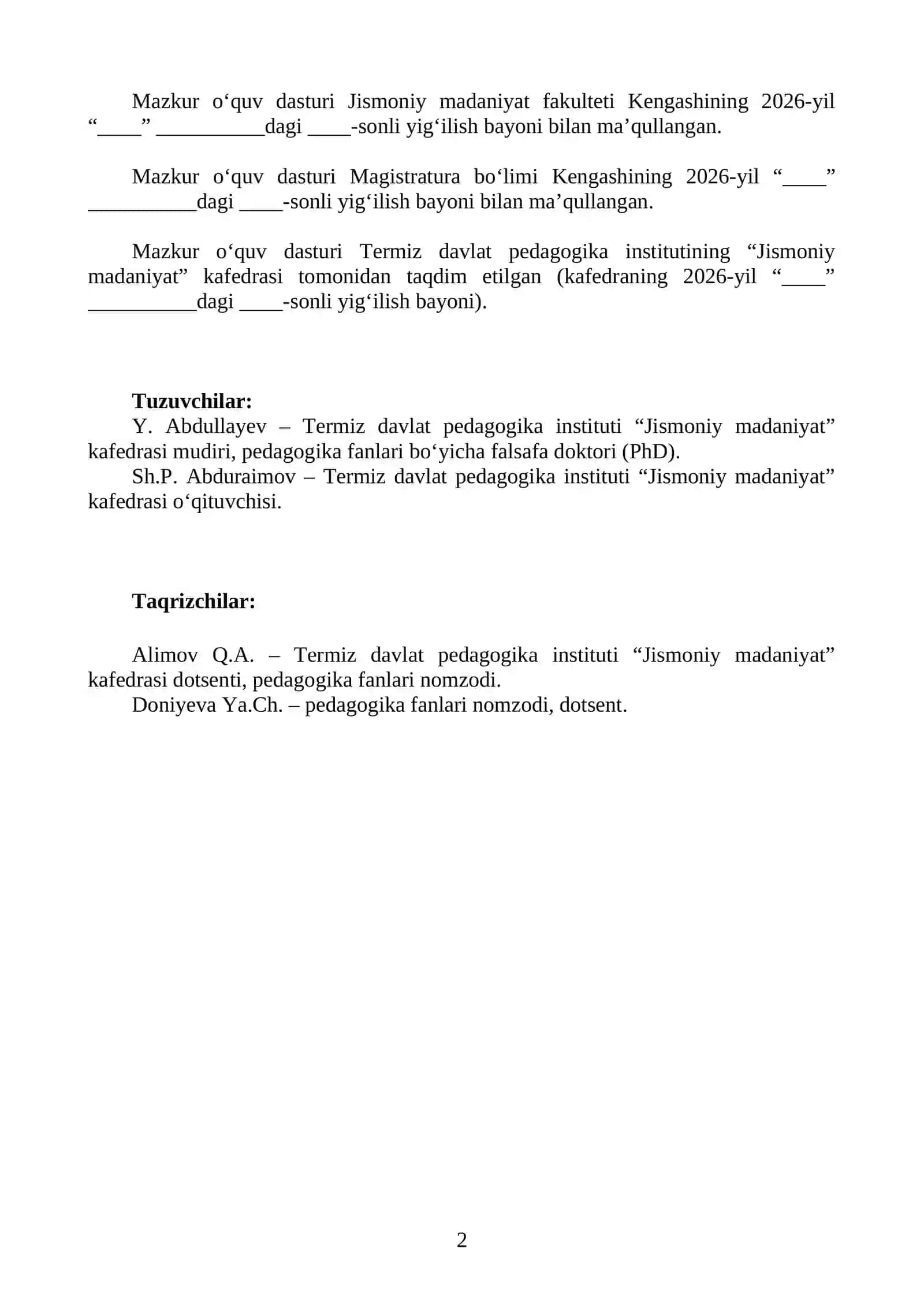 SPORT METROLOGIYASI O'D 2-KURS 2026 2