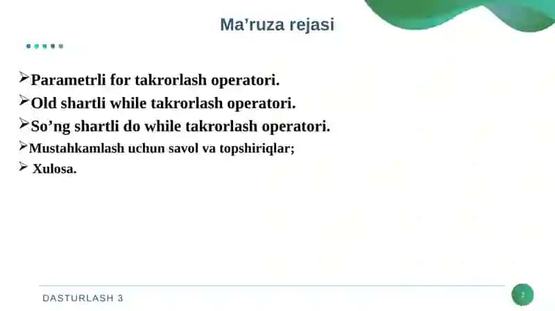 Takrorlash operatorlari 2