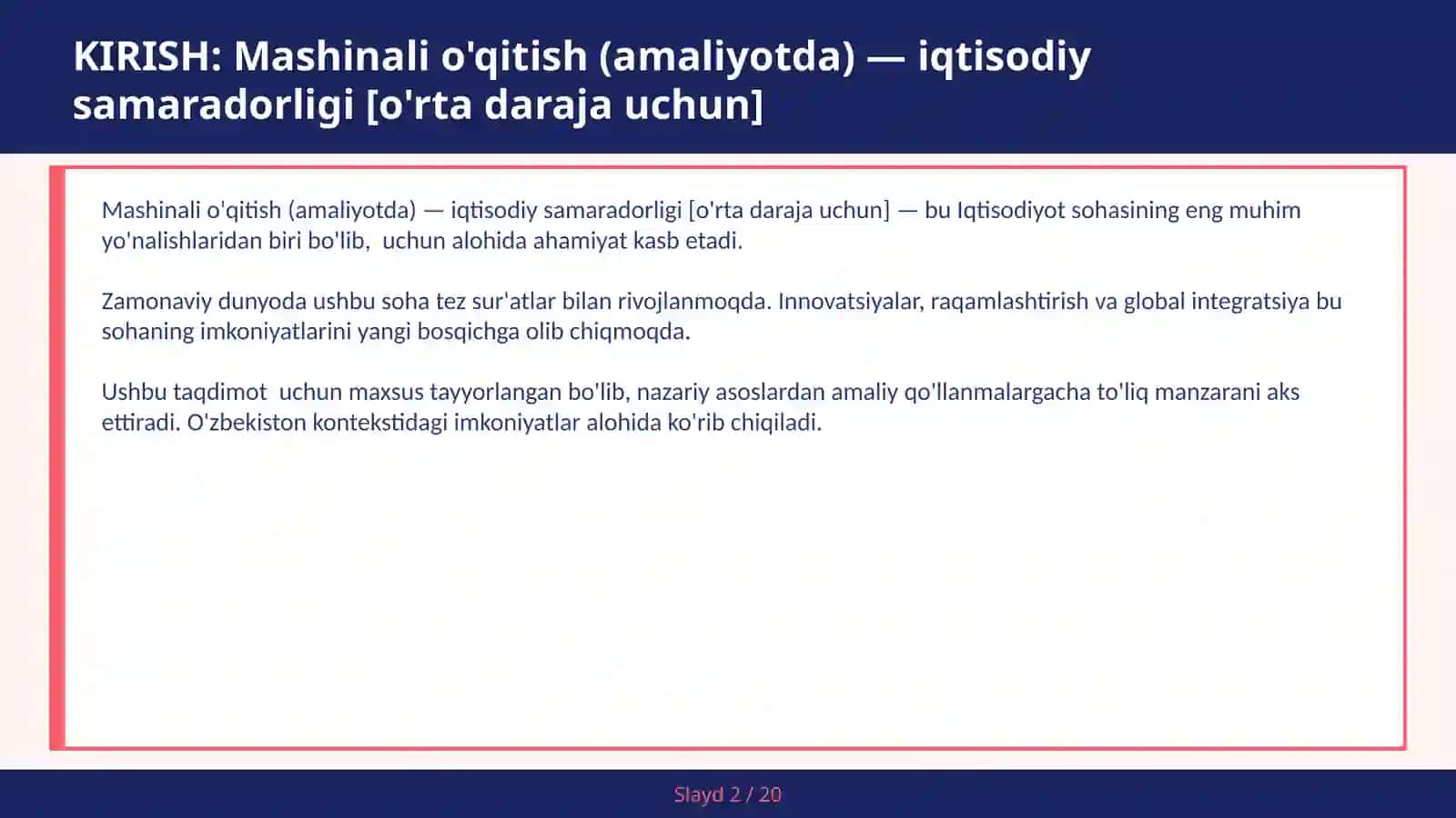 Mashinali o'qitish (amaliyotda) — iqtisodiy samaradorligi [o'rta daraja uchun] 2