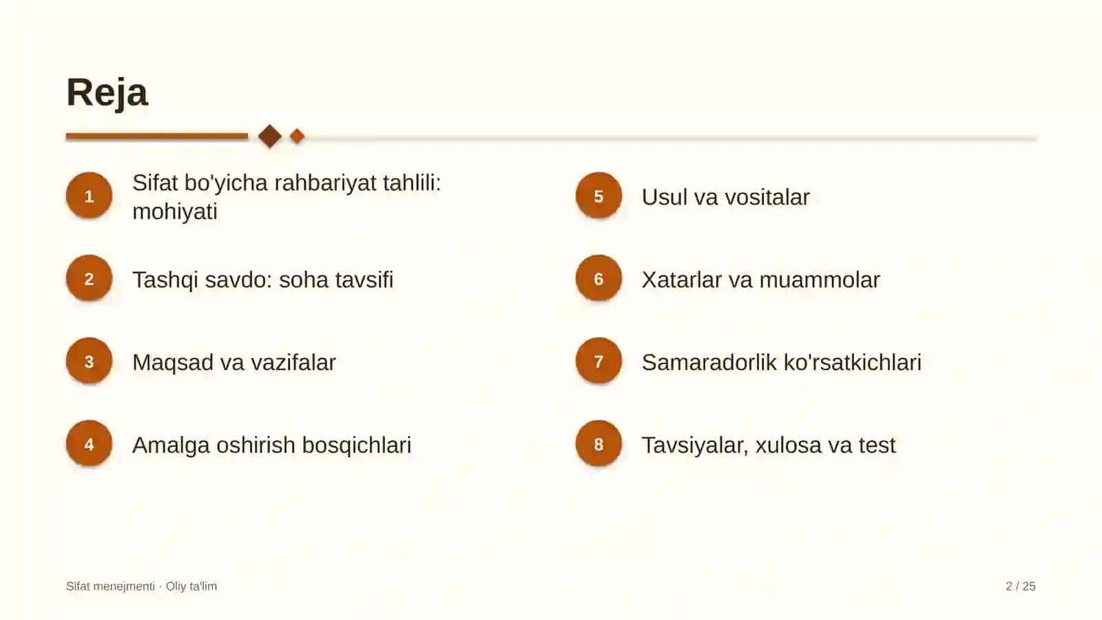 tashqi savdoda sifat bo'yicha rahbariyat tahlilini o'tkazish 2230 2
