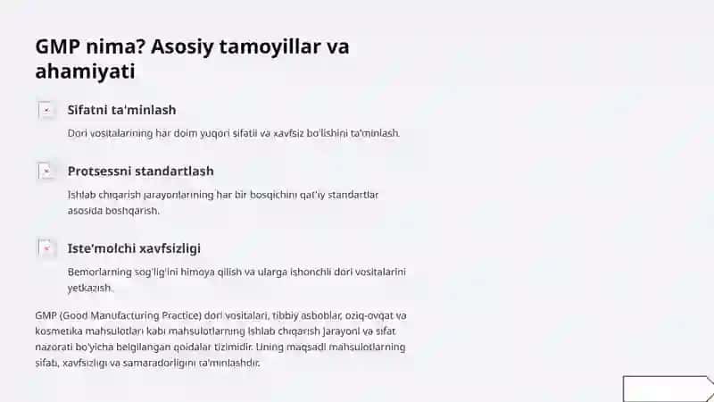 Farmatsevtik Texnik Reglamentlar va GMP: Umumiy tushunchalar 2