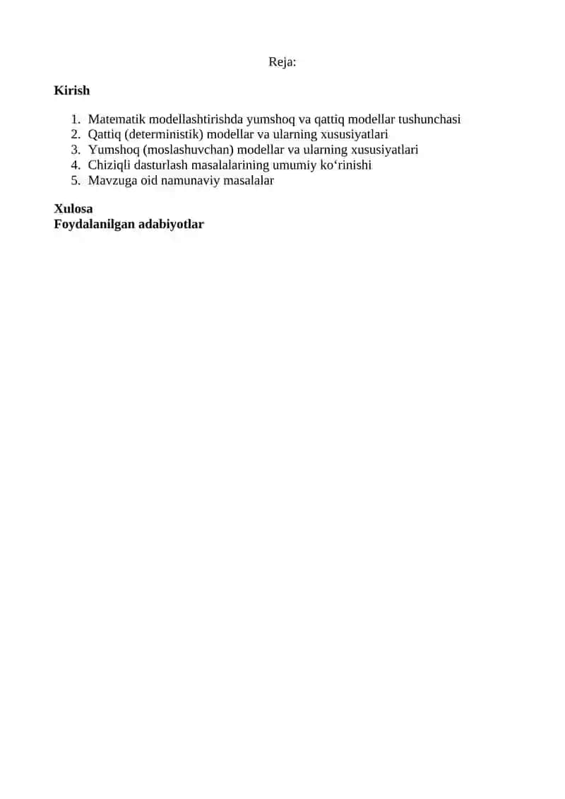 Matematik modellashtirish fanidan 2