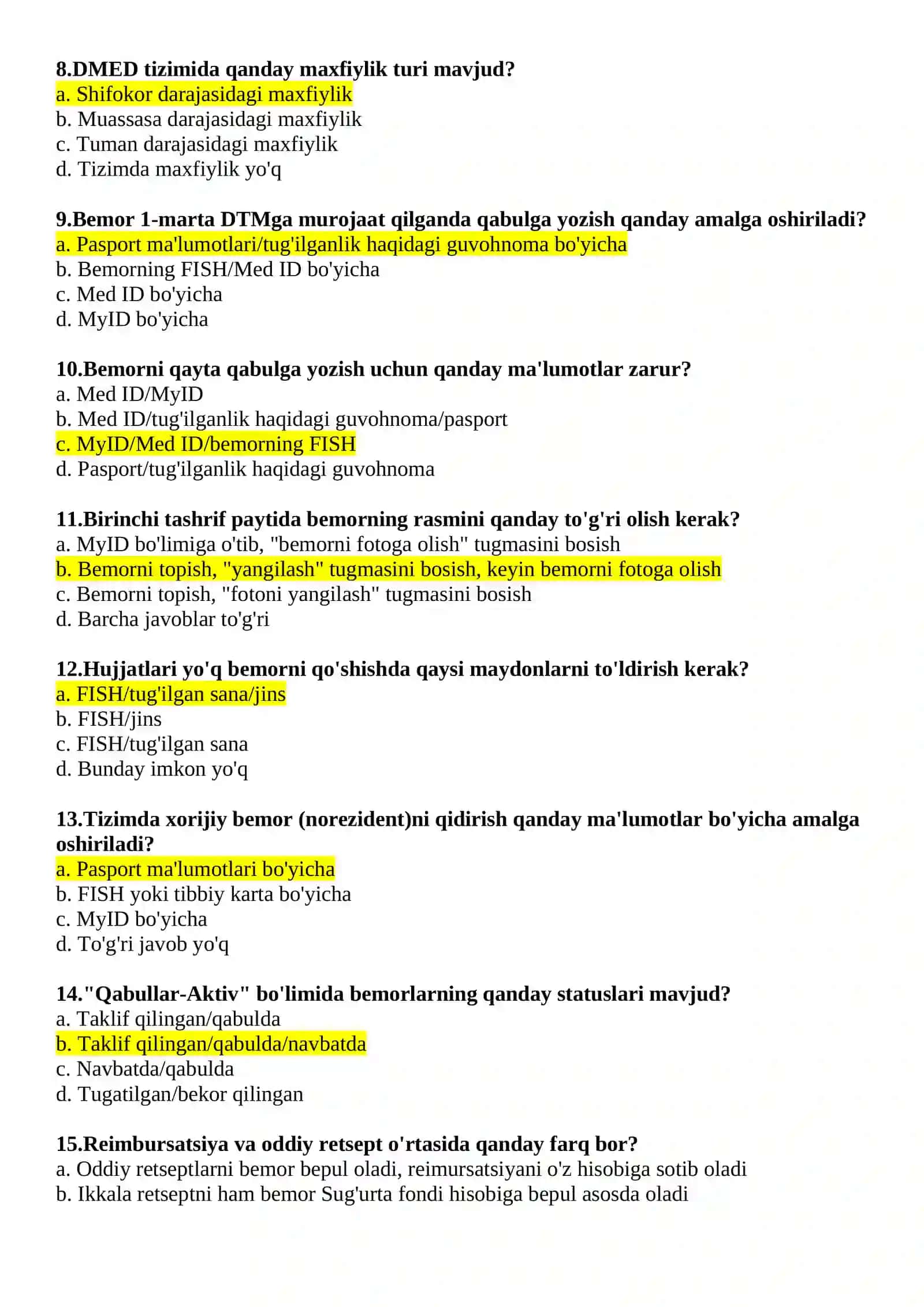 ARGOS D-MED 50 ta test savollari va javoblari 2